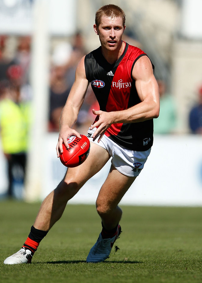 AFL 2016 NAB Challenge - Carlton v Essendon MELBOURNE, AUSTRALIA - FEBRUARY 28: Shaun McKernan of the Bombers in action during the 2016 NAB Challenge match between the Carlton Blues and the Essendon Bombers at Ikon Park, Melbourne on February 28, 2016. (Photo by Adam Trafford/AFL Media)